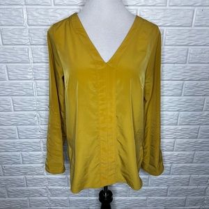 MATTY M Mustard Yellow V Neck Roll Tab Sleeve Blouse Size S